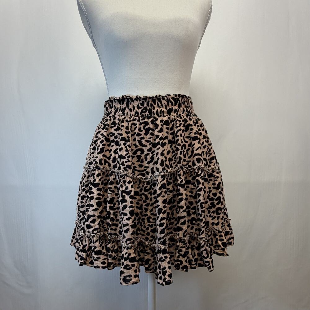 Newbury Kustom Women's Elastic Waist Leopard Print Ruffle Skirt Size Medium